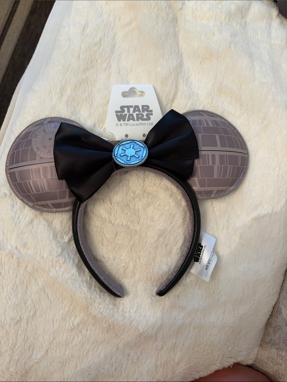 Star Wars Kids Death Star Ears Headband with Black Bow and Blue Emblem